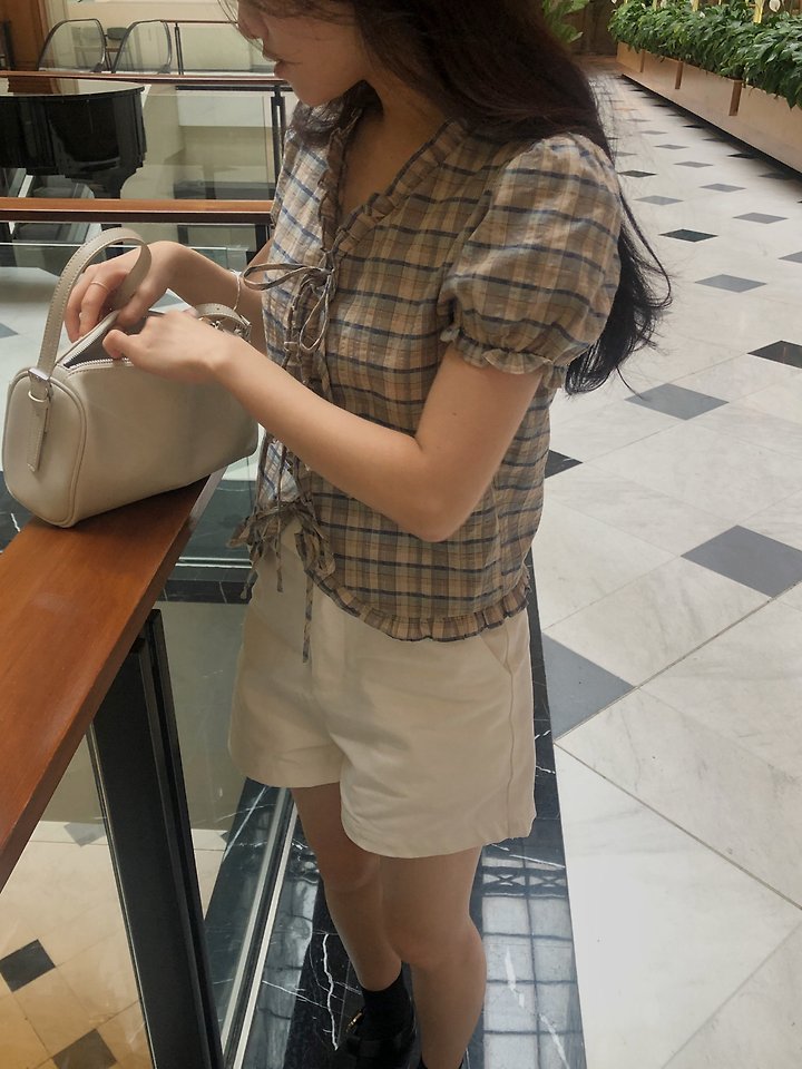 Dress Room - Korean Women Fashion - #womensfashion - Check Ribbon Blouse - 9