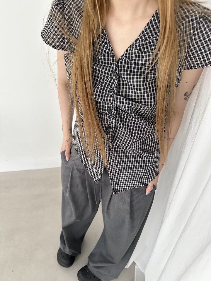 Dress U - Korean Women Fashion - #momslook - Canvas Check Blouse - 9