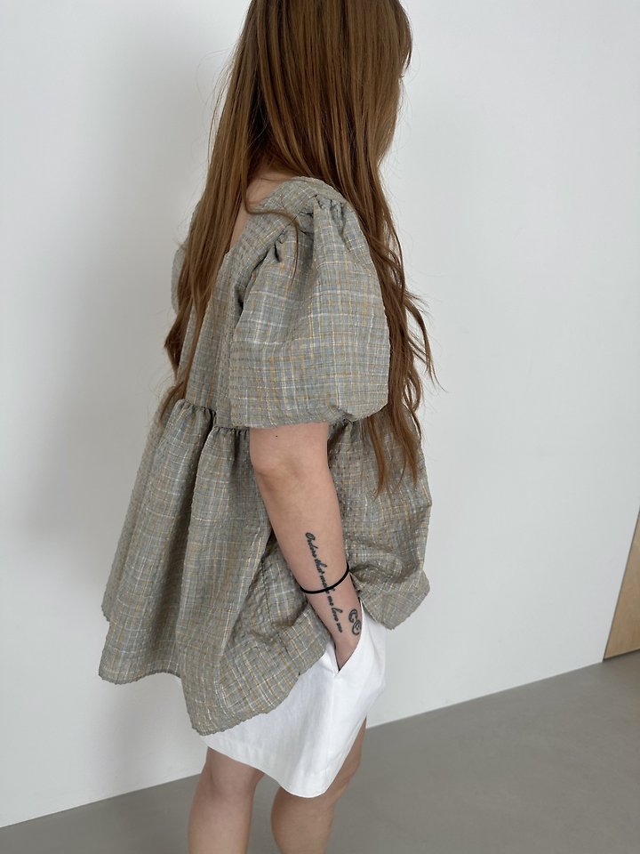Dress U - Korean Women Fashion - #momslook - Square Check Blouse - 9