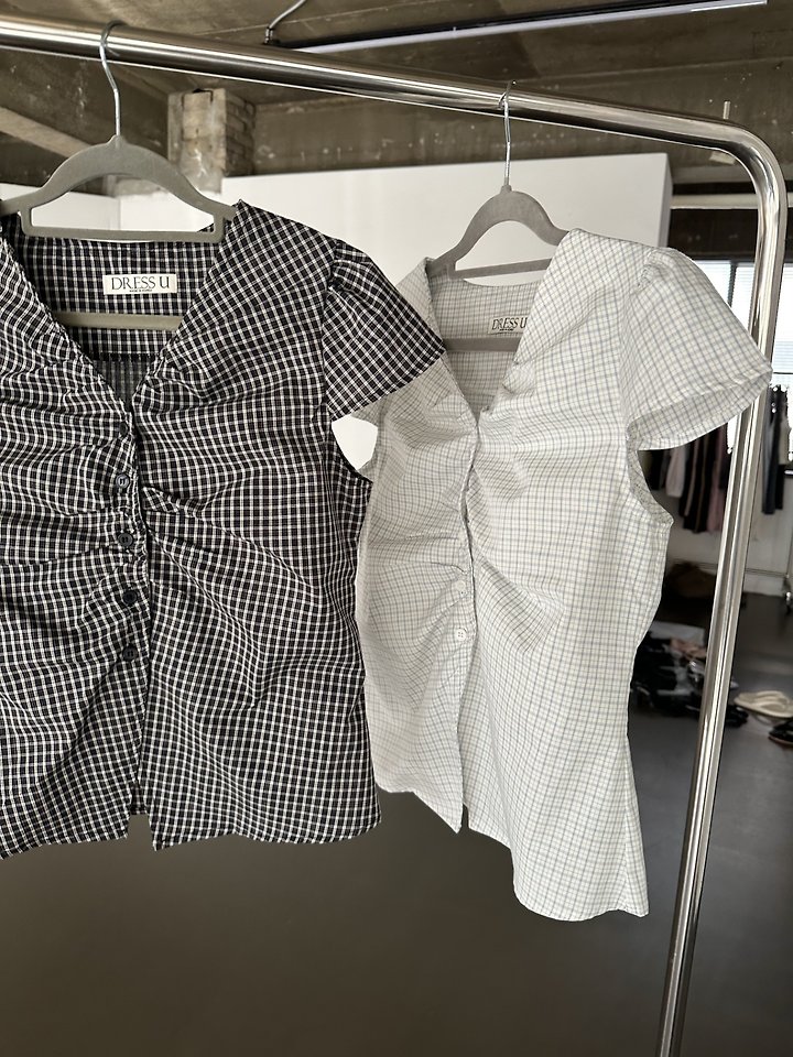 Dress U - Korean Women Fashion - #vintagekidsstyle - Canvas Check Blouse - 2