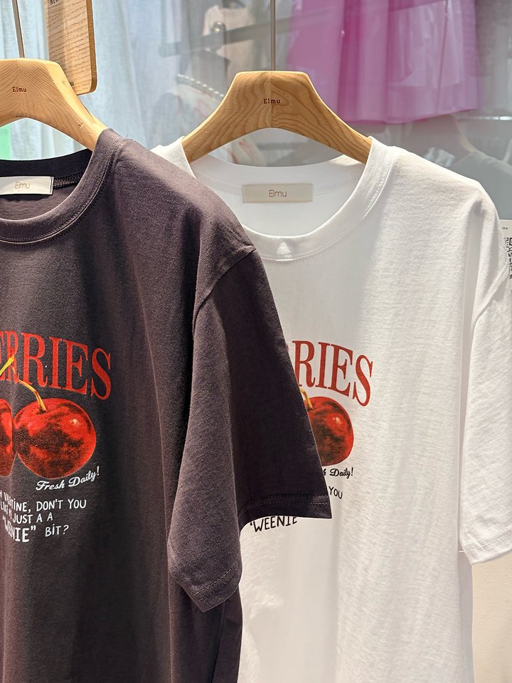 Elmu - Korean Women Fashion - #momslook - Cherry Short Sleeve Tee - 6