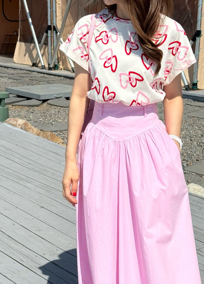 Elmu - Korean Women Fashion - #momslook - Heart Short Sleeve Tee - 5
