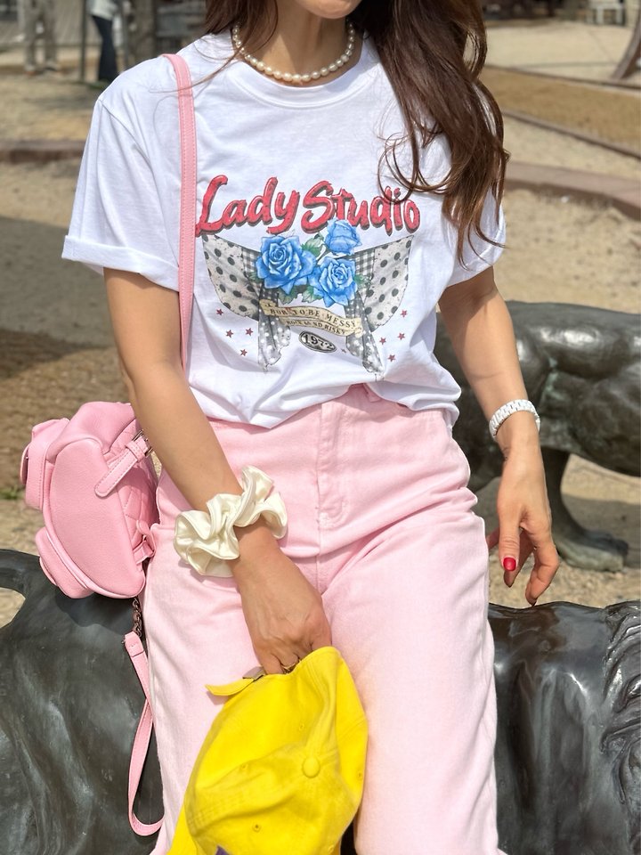 Elmu - Korean Women Fashion - #pursuepretty - Rose Short Sleeve Tee - 3