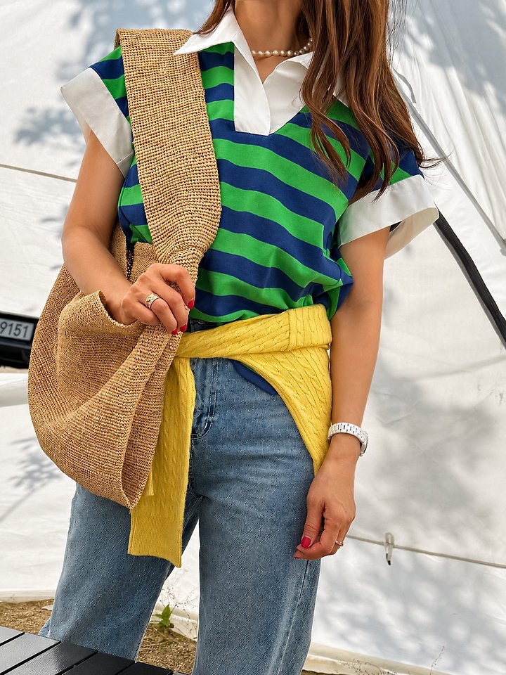 Elmu - Korean Women Fashion - #restrostyle - Macaron Striped Tee - 5
