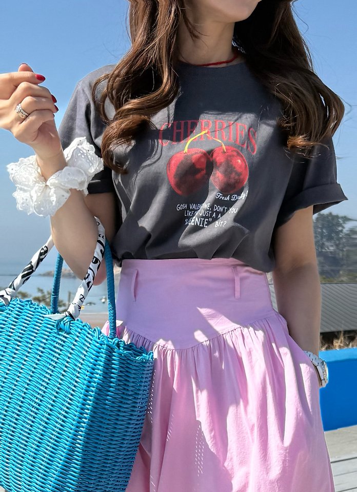 Elmu - Korean Women Fashion - #romanticstyle - Cherry Short Sleeve Tee - 2
