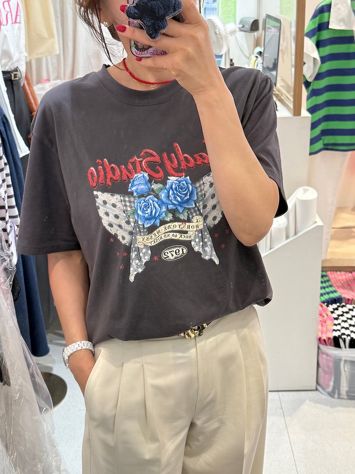Elmu - Korean Women Fashion - #shopsmall - Rose Short Sleeve Tee - 6