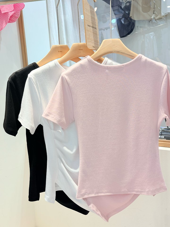 Elmu - Korean Women Fashion - #thatsdarling - Shirring Short Sleeve Tee - 10