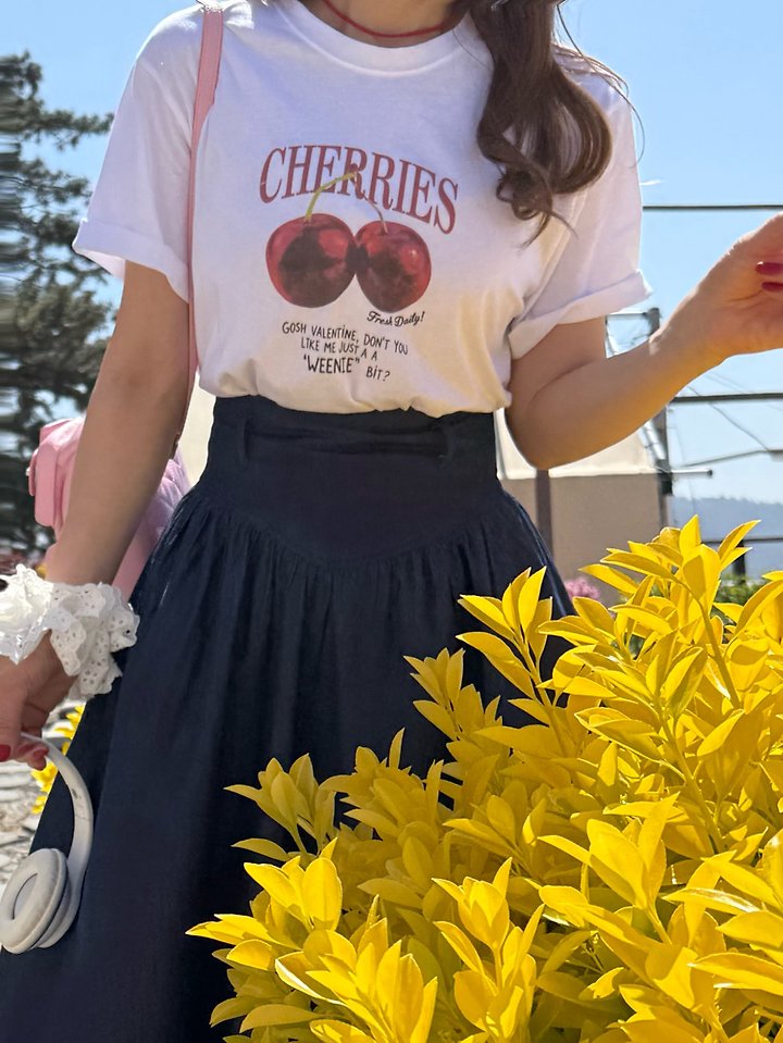 Elmu - Korean Women Fashion - #shopsmall - Cherry Short Sleeve Tee - 4