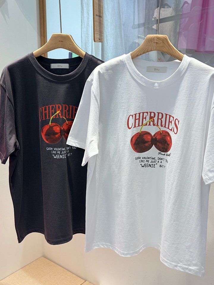 Elmu - Korean Women Fashion - #thelittlethings - Cherry Short Sleeve Tee - 5