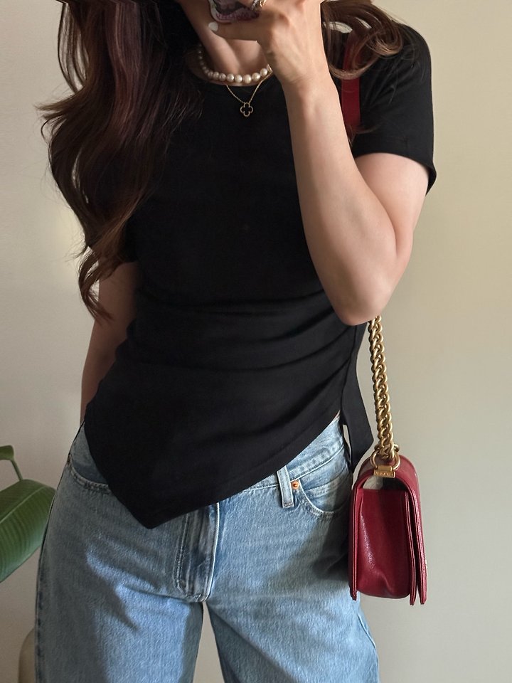 Elmu - Korean Women Fashion - #womensfashion - Shirring Short Sleeve Tee - 4