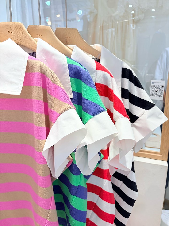 Elmu - Korean Women Fashion - #womensfashion - Macaron Striped Tee - 11
