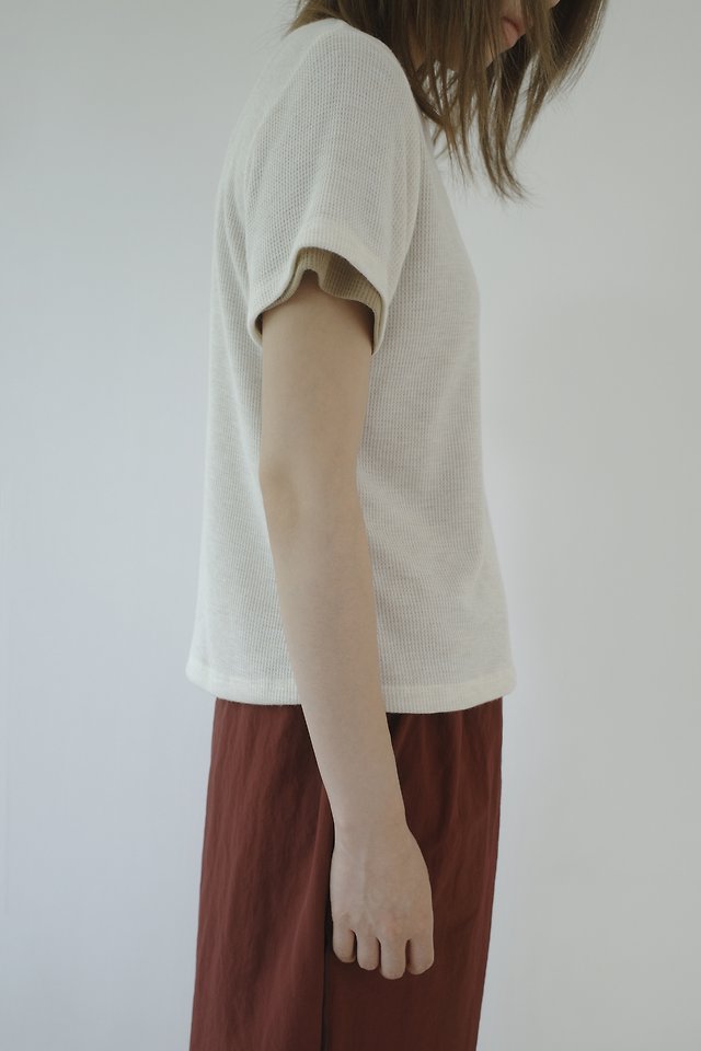 Enten - Korean Women Fashion - #momslook - Waffle Short Sleeve Tee - 2