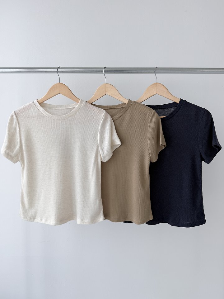 Enten - Korean Women Fashion - #womensfashion - Waffle Short Sleeve Tee - 9