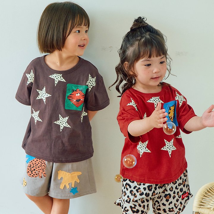 Firstblue - Korean Children Fashion - #Kfashion4kids - Leopard Star Print Short Sleeve Tee