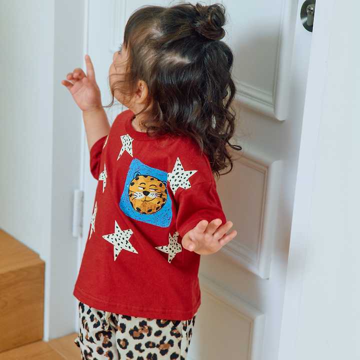 Firstblue - Korean Children Fashion - #childrensboutique - Leopard Star Print Short Sleeve Tee - 10