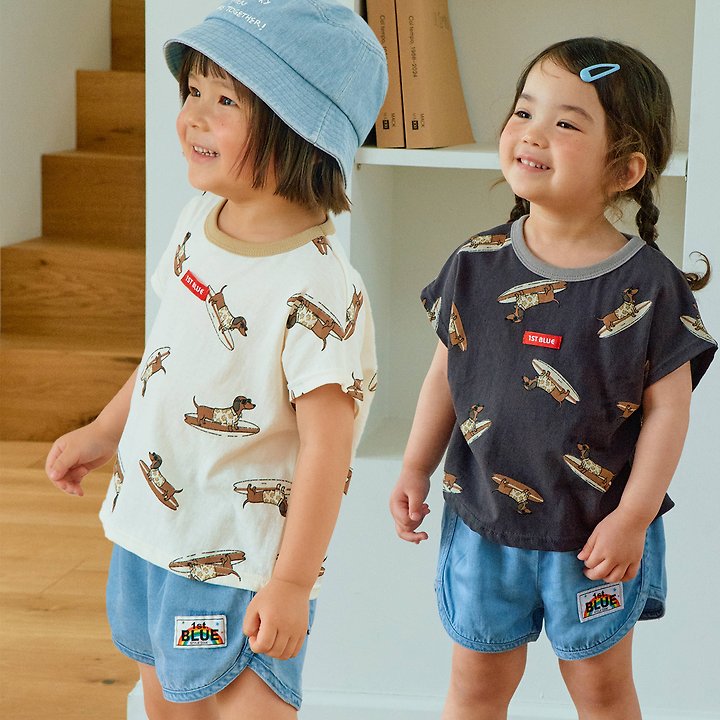Firstblue - Korean Children Fashion - #fashionkids - Surfing Dachs Drop Tee