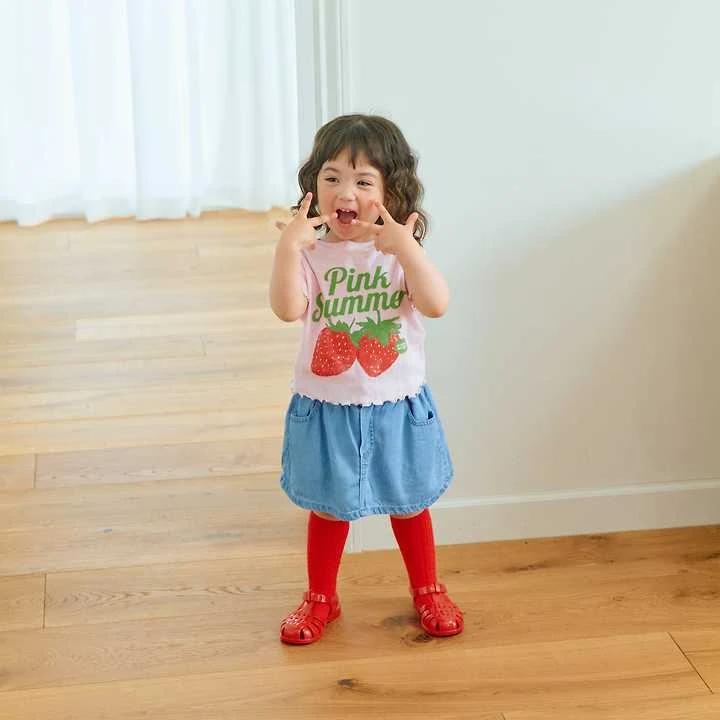 Firstblue - Korean Children Fashion - #kidsshorts - Strawberry Punching Short Sleeve Tee - 11