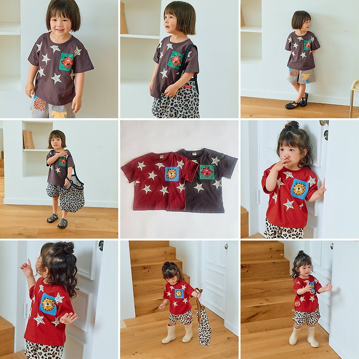 Firstblue - Korean Children Fashion - #littlefashionista - Leopard Star Print Short Sleeve Tee - 2