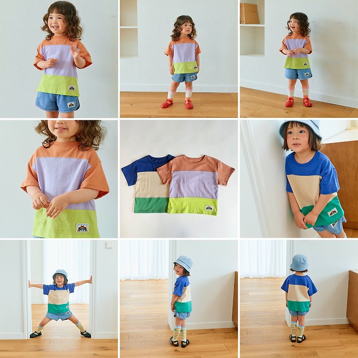 Firstblue - Korean Children Fashion - #minifashionista - Panel Short Sleeve Tee - 2