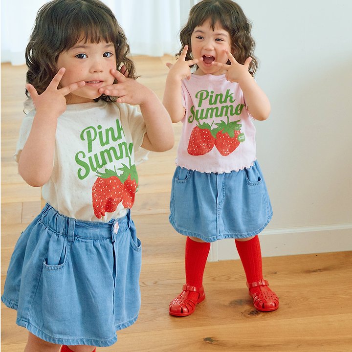 Firstblue - Korean Children Fashion - #minifashionista - Strawberry Punching Short Sleeve Tee
