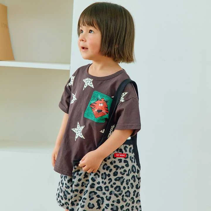 Firstblue - Korean Children Fashion - #todddlerfashion - Leopard Star Print Short Sleeve Tee - 6