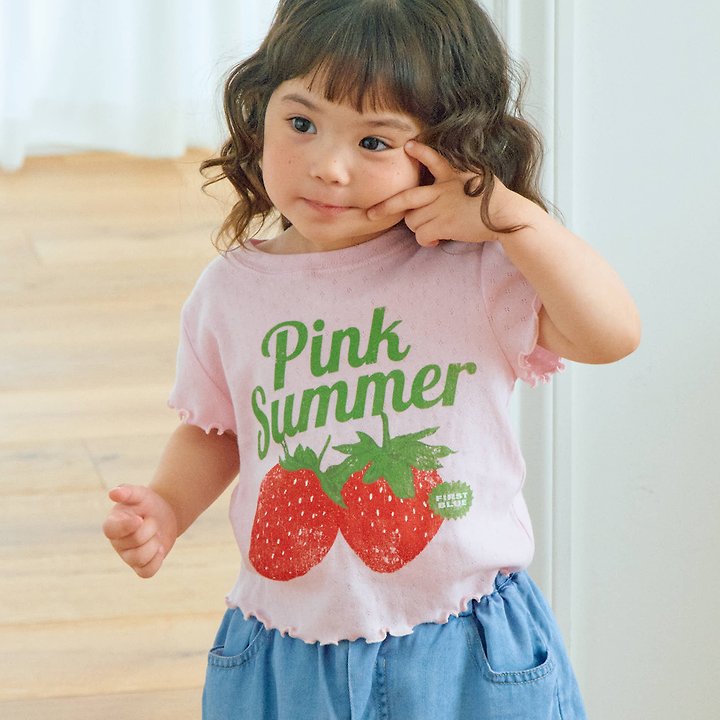 Firstblue - Korean Children Fashion - #todddlerfashion - Strawberry Punching Short Sleeve Tee - 4