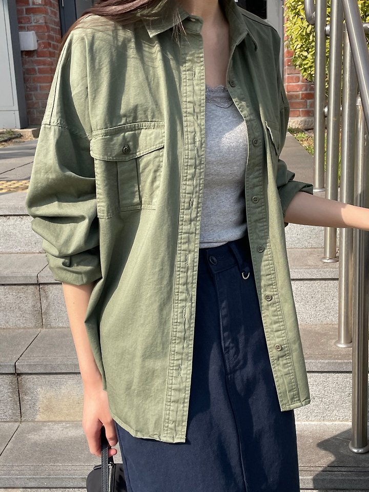 Flatgarden - Korean Women Fashion - #shopsmall - Pocket Washed Shacket - 12