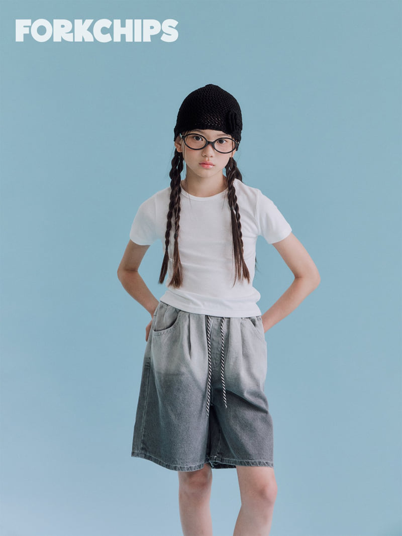 Fork Chips - Korean Children Fashion - #kidsshorts - Blending Denim Pants - 7