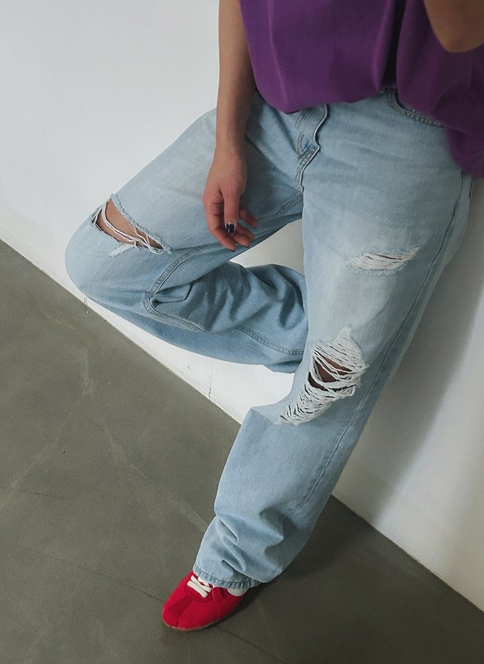 I'm here - Korean Women Fashion - #momslook - 889 Vintage Long Wide Denim Pants - 5