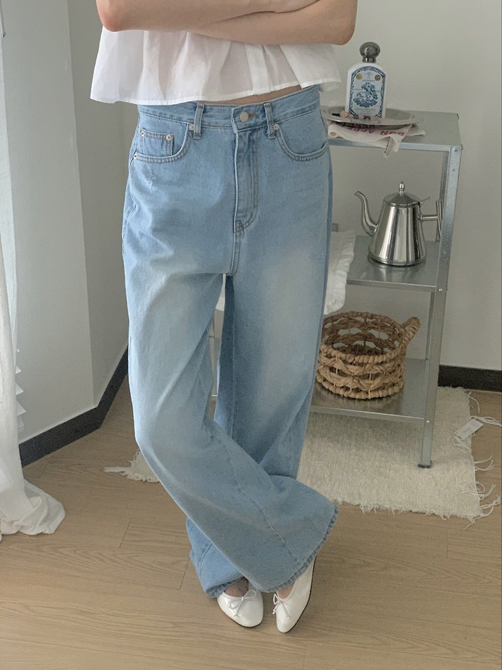 I'm here - Korean Women Fashion - #momslook - 914 Light Blue Curved Denim Pants - 10