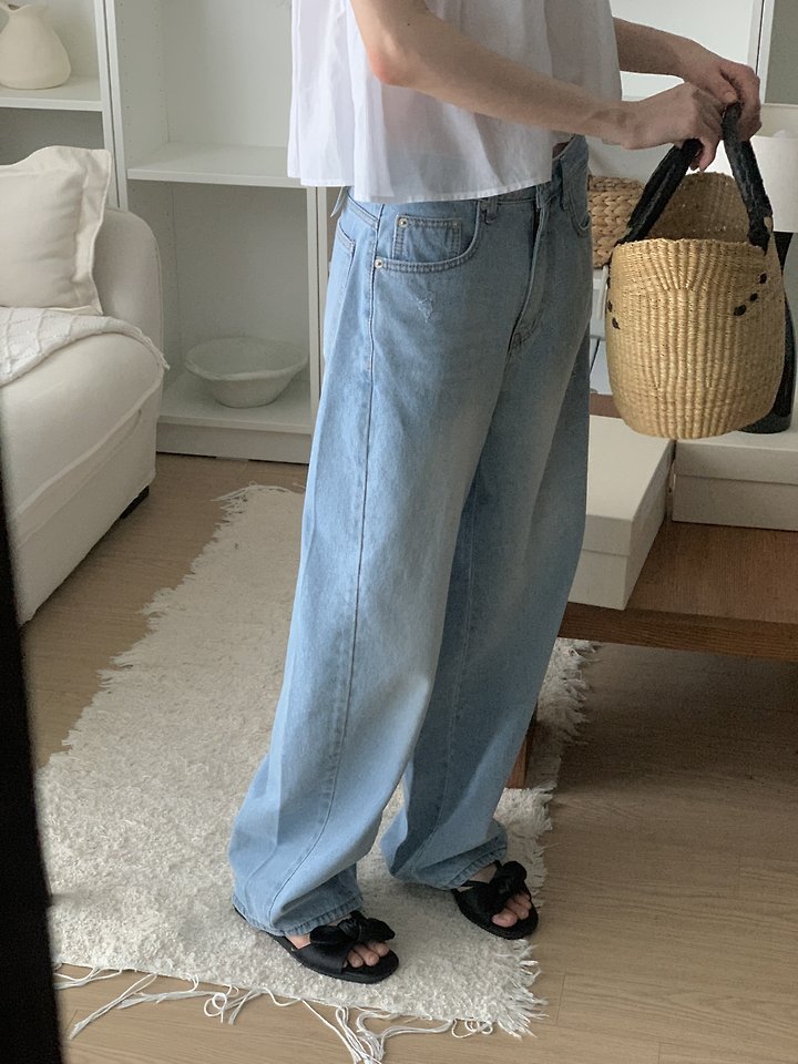 I'm here - Korean Women Fashion - #momslook - 914 Light Blue Curved Denim Pants - 6