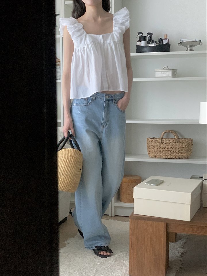 I'm here - Korean Women Fashion - #momslook - 914 Light Blue Curved Denim Pants - 8
