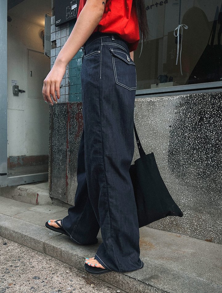 I'm here - Korean Women Fashion - #momslook - 915 Non-Fade Semi-Wide Hooda Pocket Denim Pants - 10