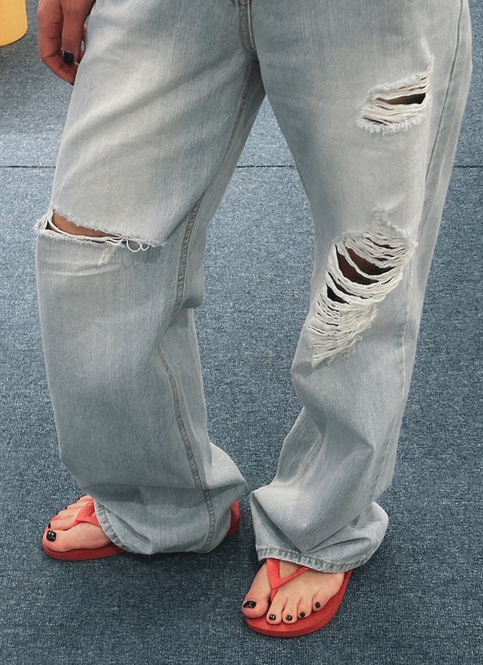 I'm here - Korean Women Fashion - #momslook - 889 Loose Fit Distressed Jeans - 9