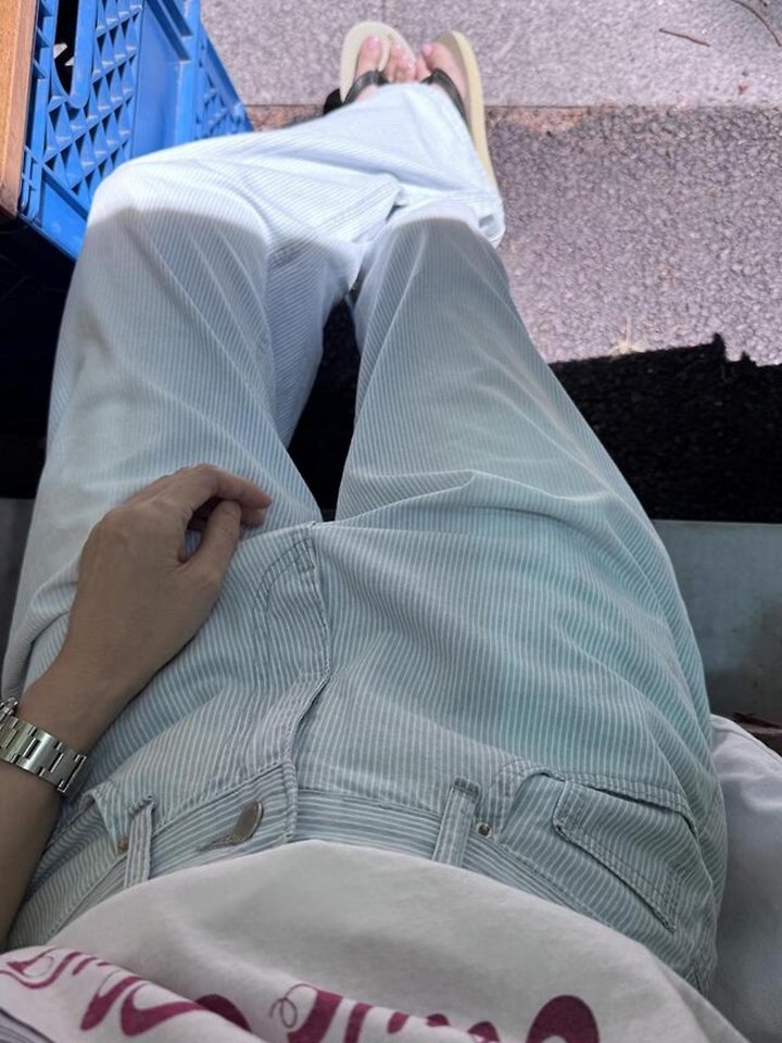 I'm here - Korean Women Fashion - #momslook - 886 Wide Stripe Denim Pants - 10