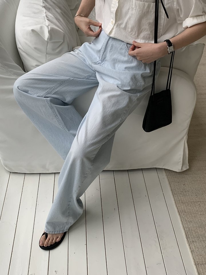I'm here - Korean Women Fashion - #momslook - 886 Wide Stripe Denim Pants - 12