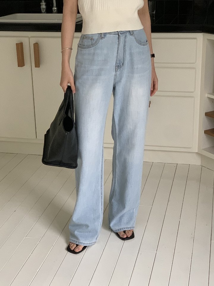 I'm here - Korean Women Fashion - #momslook - 887 Light Blue Wide Denim Pants - 5