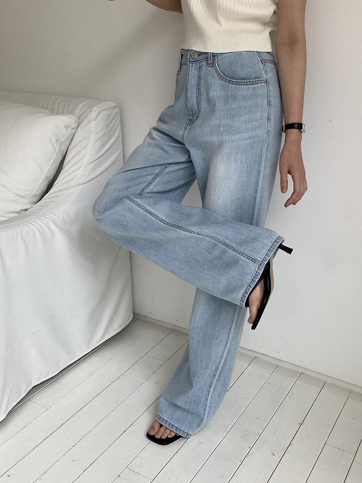 I'm here - Korean Women Fashion - #momslook - 887 Light Blue Wide Denim Pants - 7