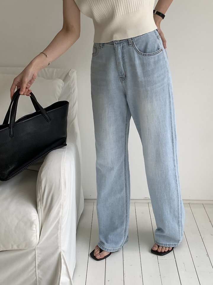 I'm here - Korean Women Fashion - #momslook - 887 Light Blue Wide Denim Pants - 9