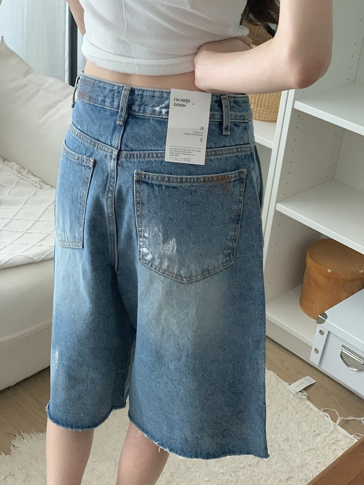 I'm here - Korean Women Fashion - #pursuepretty - 354 Painted Distressed Bermuda Denim Pants - 7