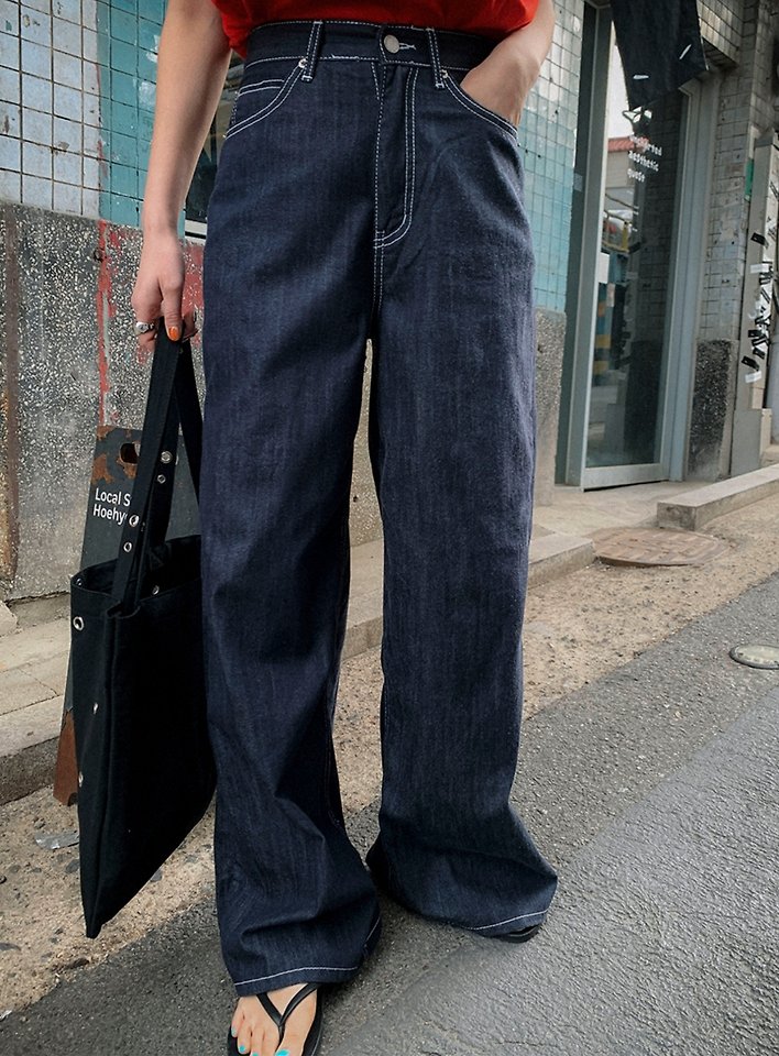 I'm here - Korean Women Fashion - #vintagekidsstyle - 915 Non-Fade Semi-Wide Hooda Pocket Denim Pants - 4