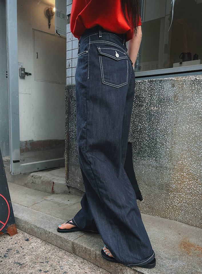 I'm here - Korean Women Fashion - #romanticstyle - 915 Non-Fade Semi-Wide Hooda Pocket Denim Pants - 6