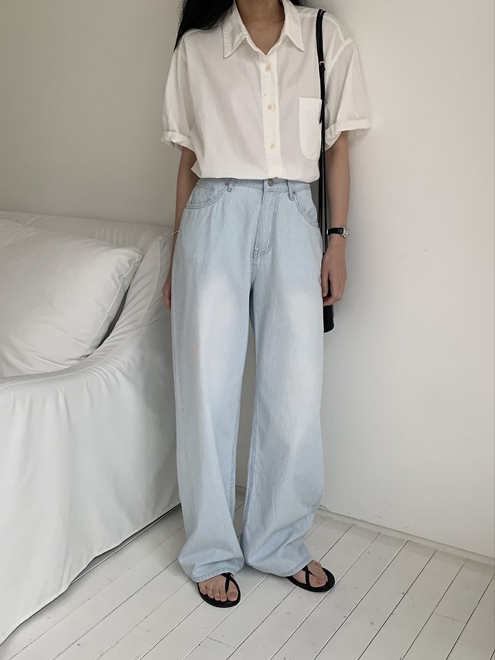 I'm here - Korean Women Fashion - #romanticstyle - 886 Wide Stripe Denim Pants - 2