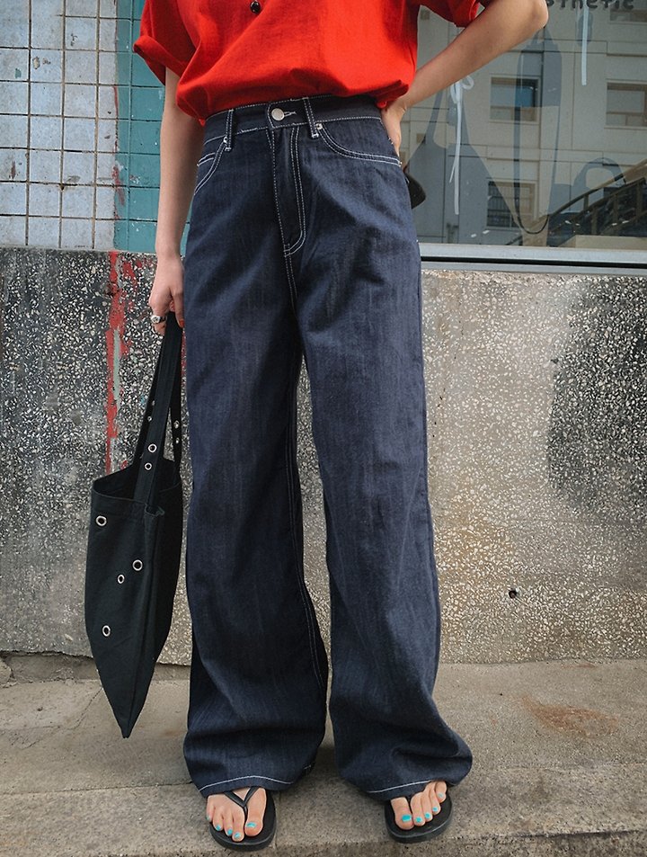 I'm here - Korean Women Fashion - #thatsdarling - 915 Non-Fade Semi-Wide Hooda Pocket Denim Pants - 8