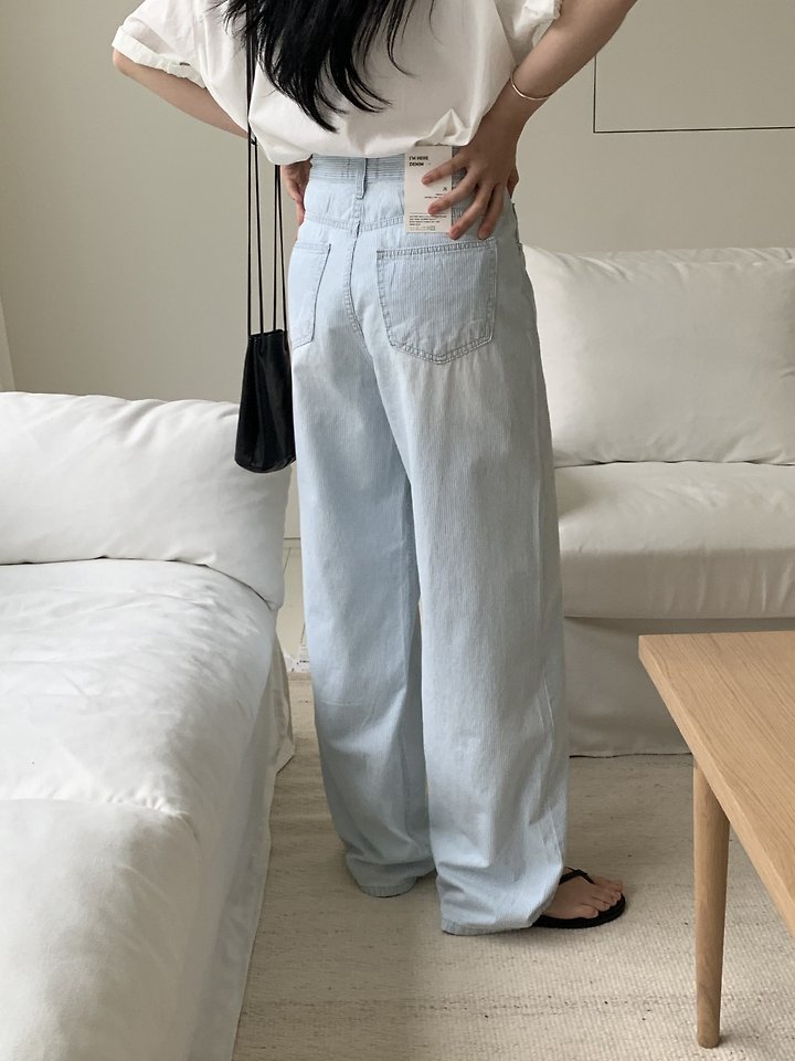 I'm here - Korean Women Fashion - #shopsmall - 886 Wide Stripe Denim Pants - 4
