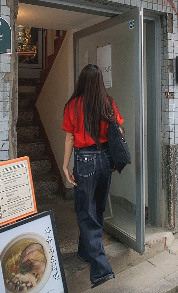 I'm here - Korean Women Fashion - #vintageinspired - 915 Non-Fade Semi-Wide Hooda Pocket Denim Pants - 2