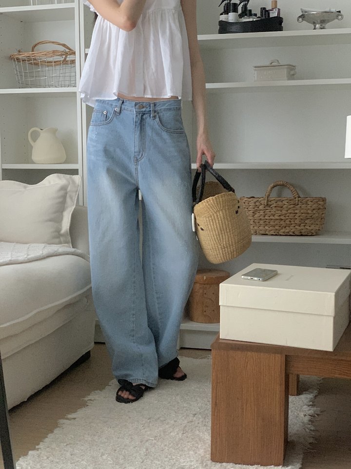 I'm here - Korean Women Fashion - #womensfashion - 914 Light Blue Curved Denim Pants - 5