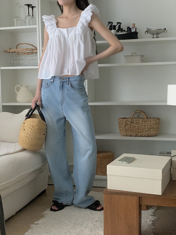 I'm here - Korean Women Fashion - #womensfashion - 914 Light Blue Curved Denim Pants - 7