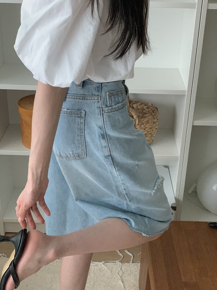 I'm here - Korean Women Fashion - #womensfashion - 355 Distressed Bermuda Denim Pants Light Blue Distressed Shorts - 6