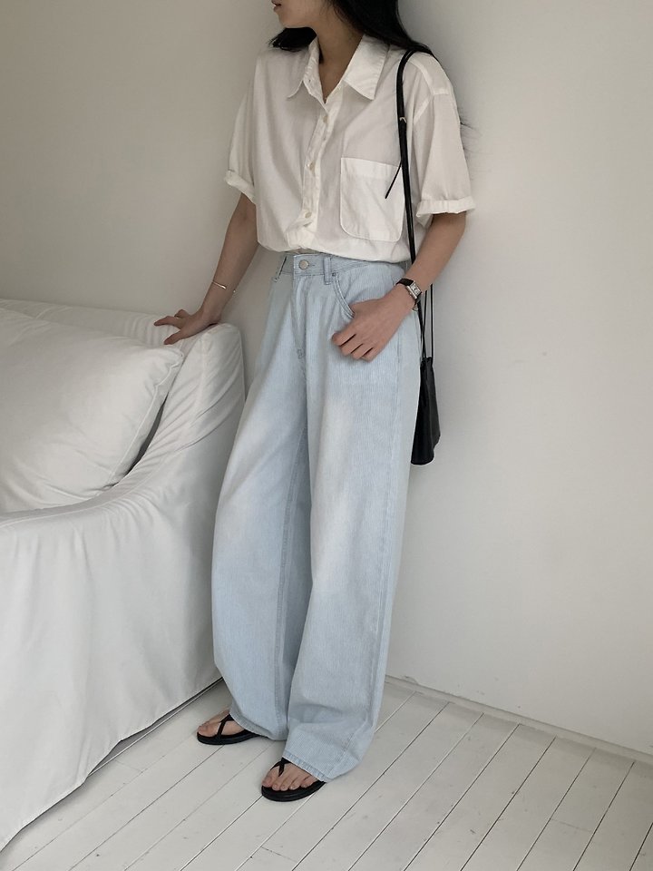 I'm here - Korean Women Fashion - #womensfashion - 886 Wide Stripe Denim Pants - 7